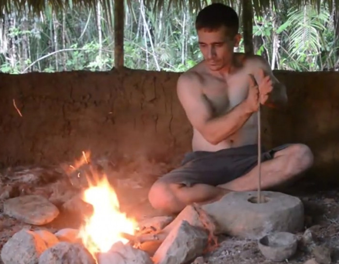 Primitive Technology: Blower and charcoal.