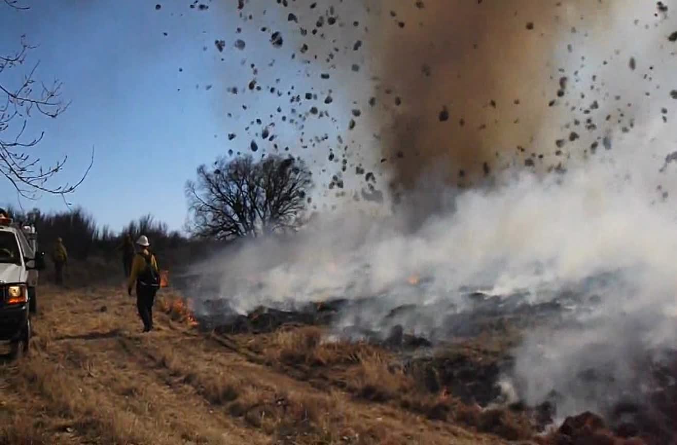 Once in a lifetime Tornado of tumbleweeds spreads grass fire in Colorado.