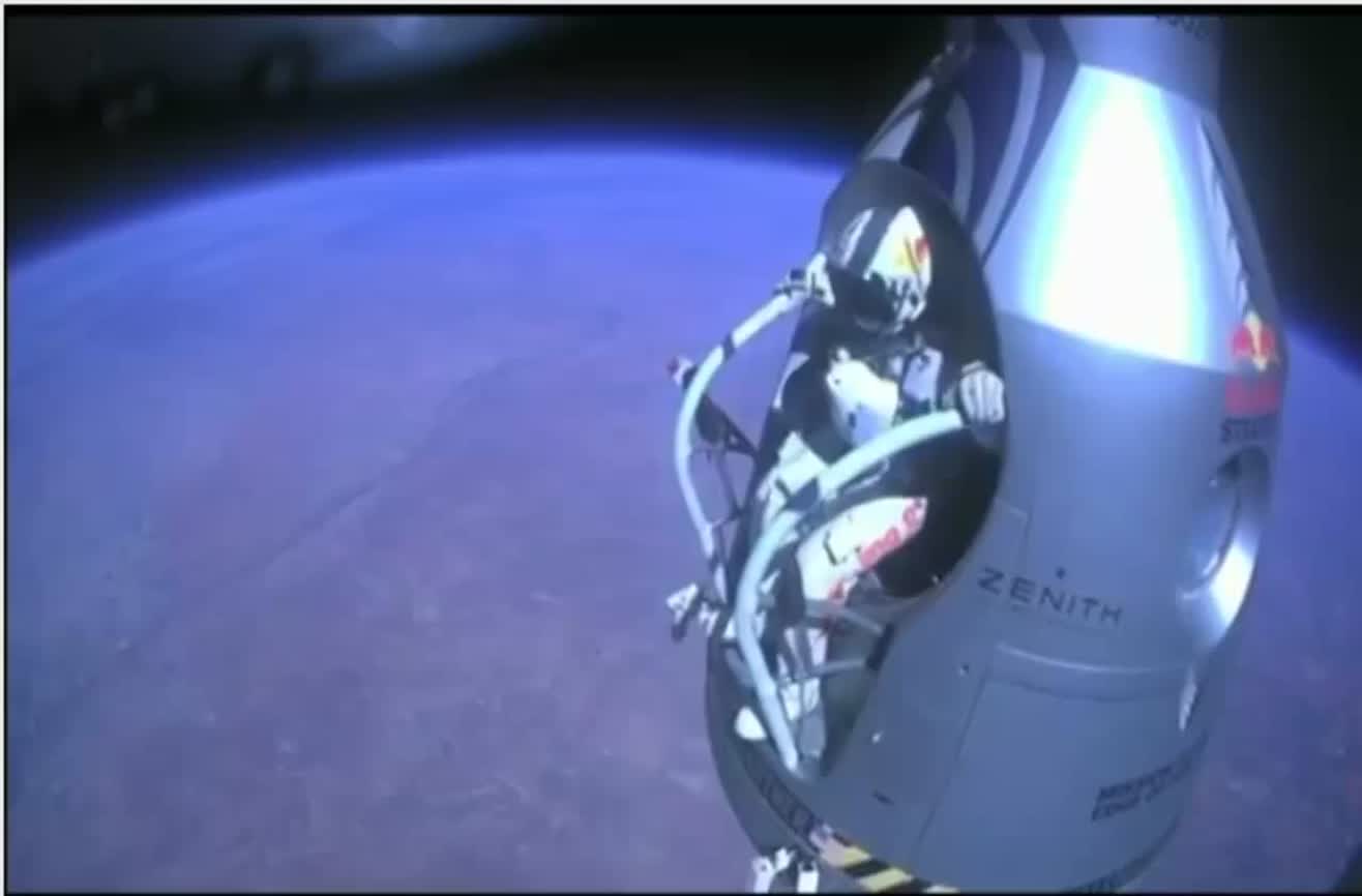 Felix Baumgartner's free fall from the edge of space.