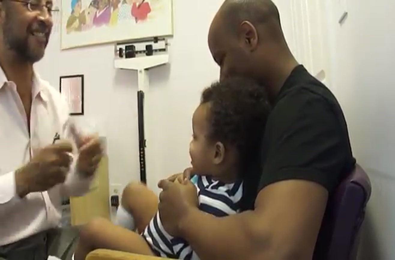 This man knows how to give a baby shots.