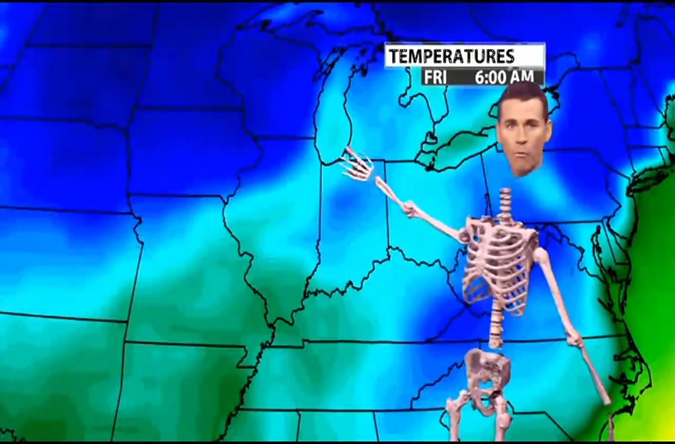 Kentucky meteorologist uses green screen to appear as a skeleton for