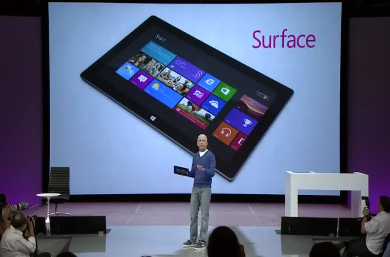Microsoft's new tablet, Surface, freezes during presentation.