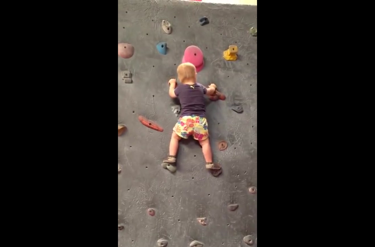 Rock climbing toddler.