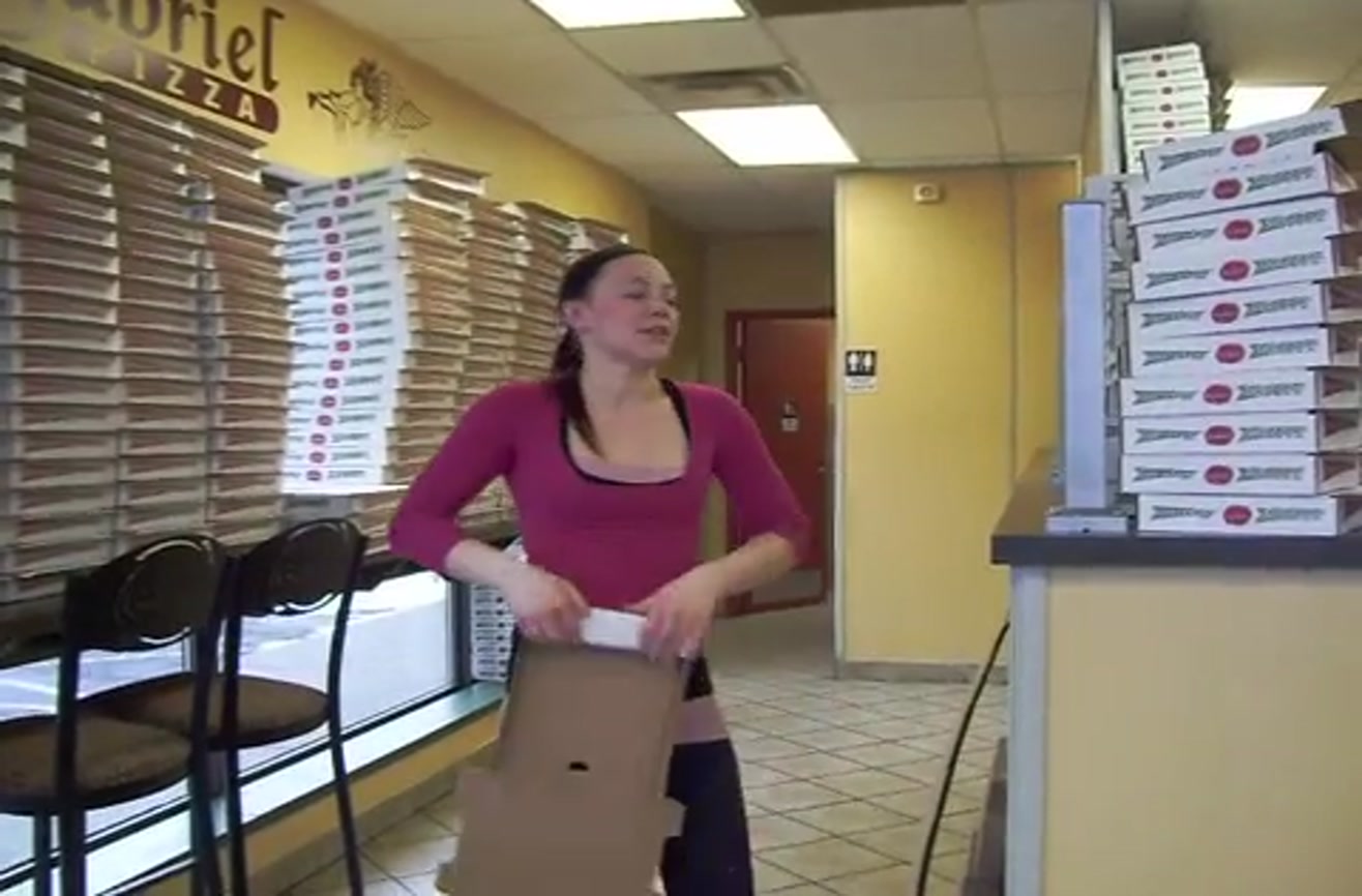 This girl is a pizza box folding machine.