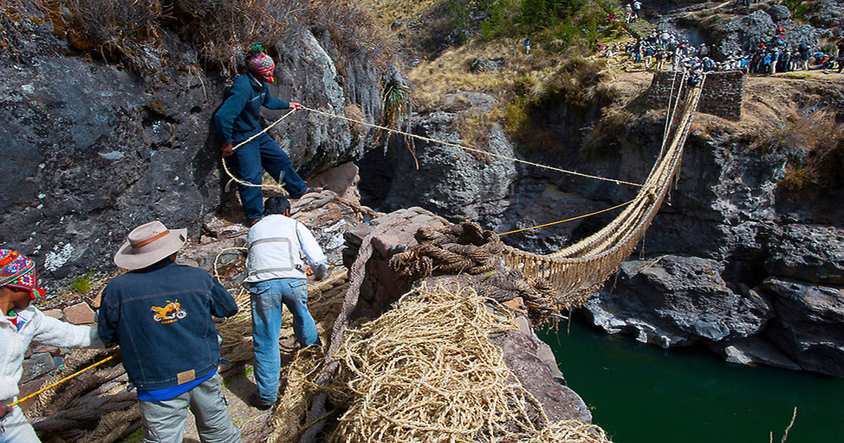 Peruvian Rope Bridge Every year, two Peruvian villages rebuild an Incan rope bridge between ...