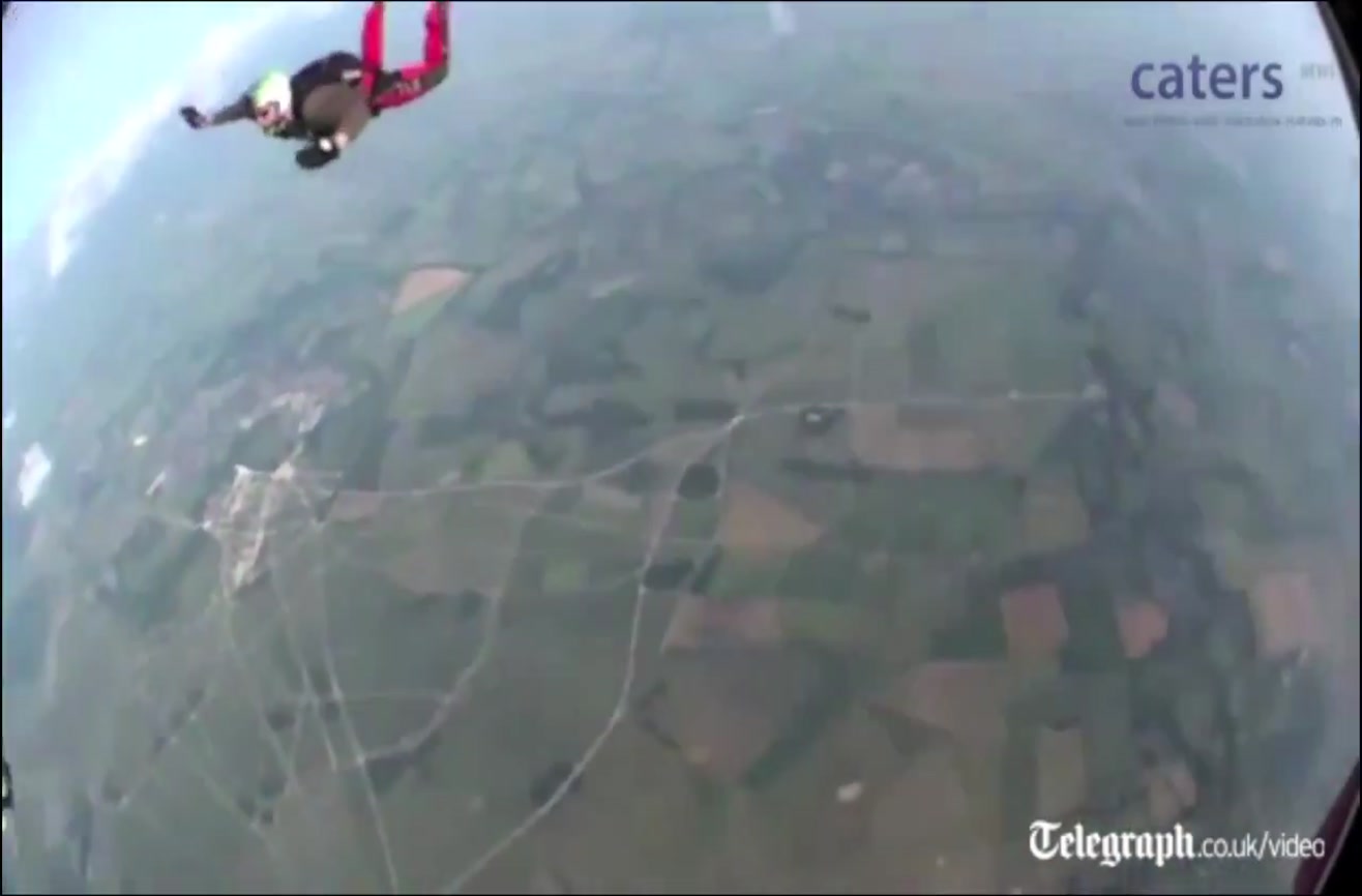 Skydiver Rescued Helmet cam from an unconscious skydiver being rescued mid-air.