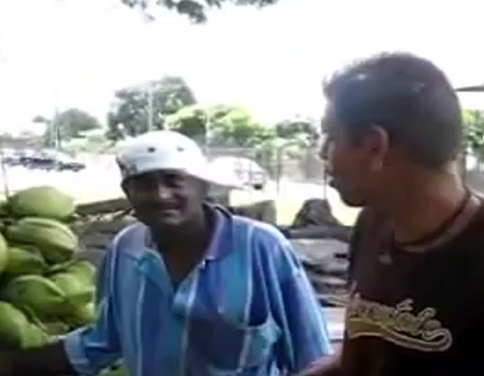 Cutting open a coconut Hawaii vs. Trinidad.