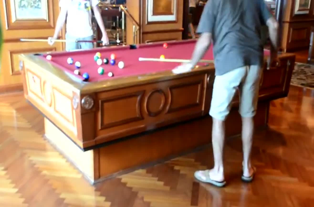 Gyroscopic selfleveling pool table on a cruise ship.