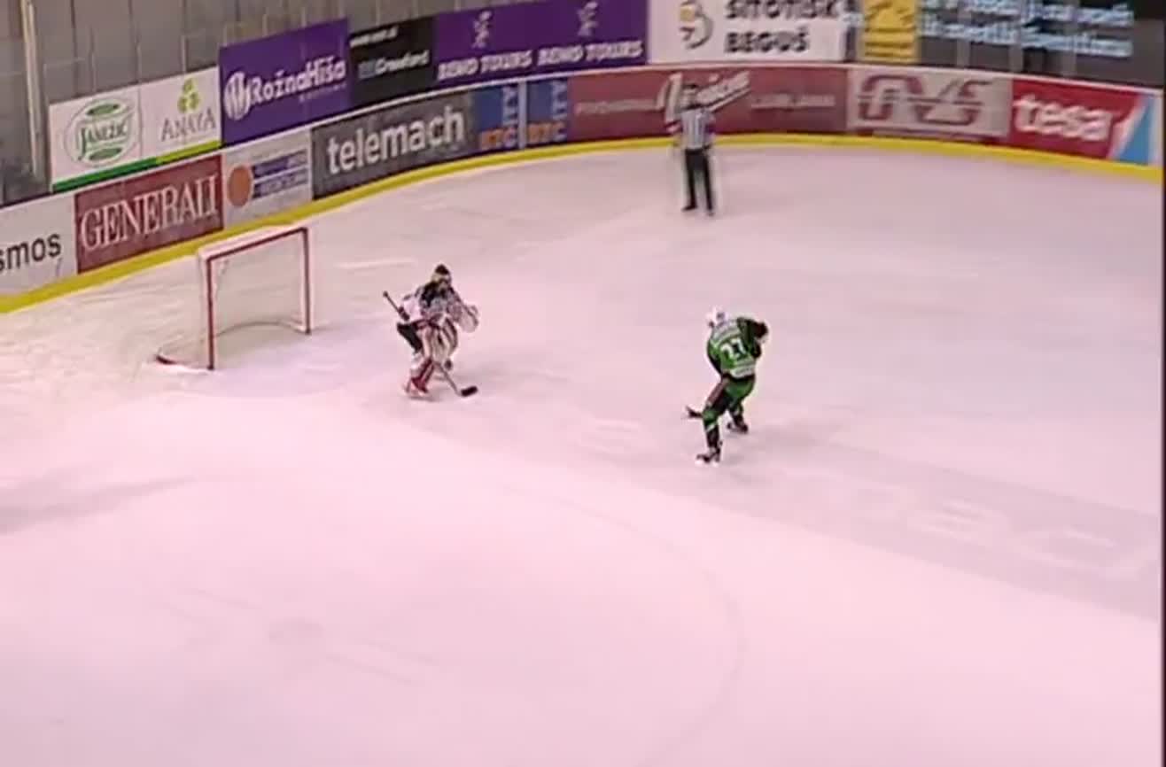 A hockey trick shot that most would appreciate.