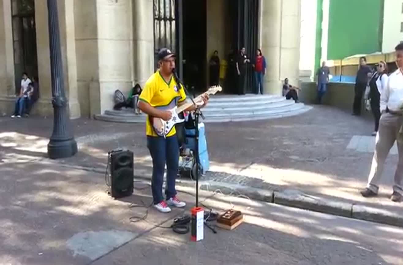 Brazilian street artist performs 