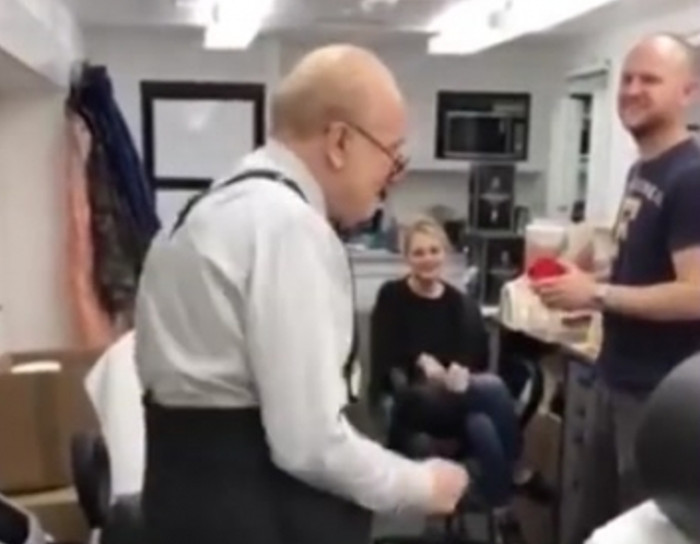 Winston Churchill dancing like James Brown, played by Gary Oldman.