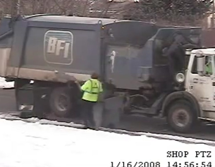Guy narrates footage of garbage men failing to dispose of his broken
