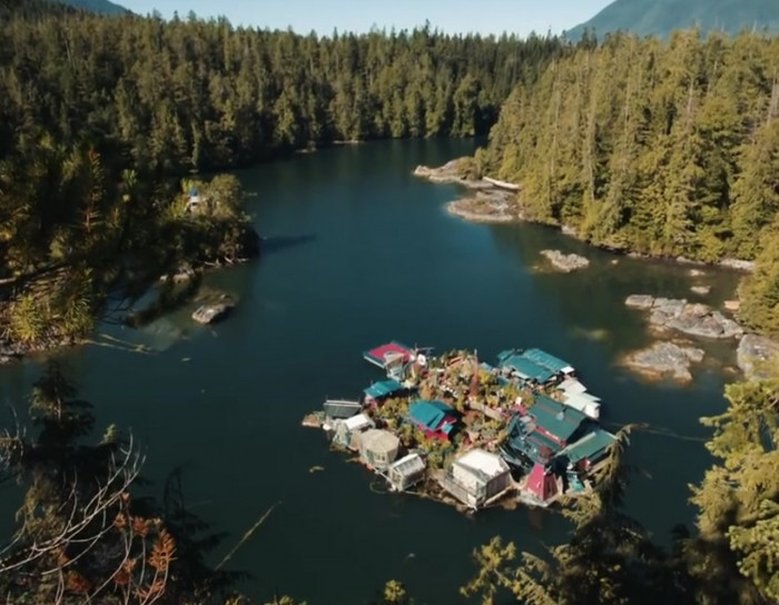 Meet the couple who lives on a homemade island.