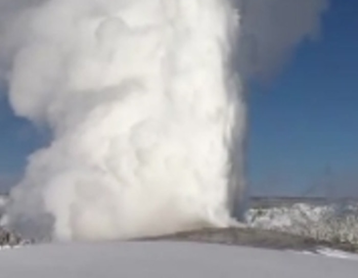 It's so cold in Yellowstone that Old Faithful is erupting snow.
