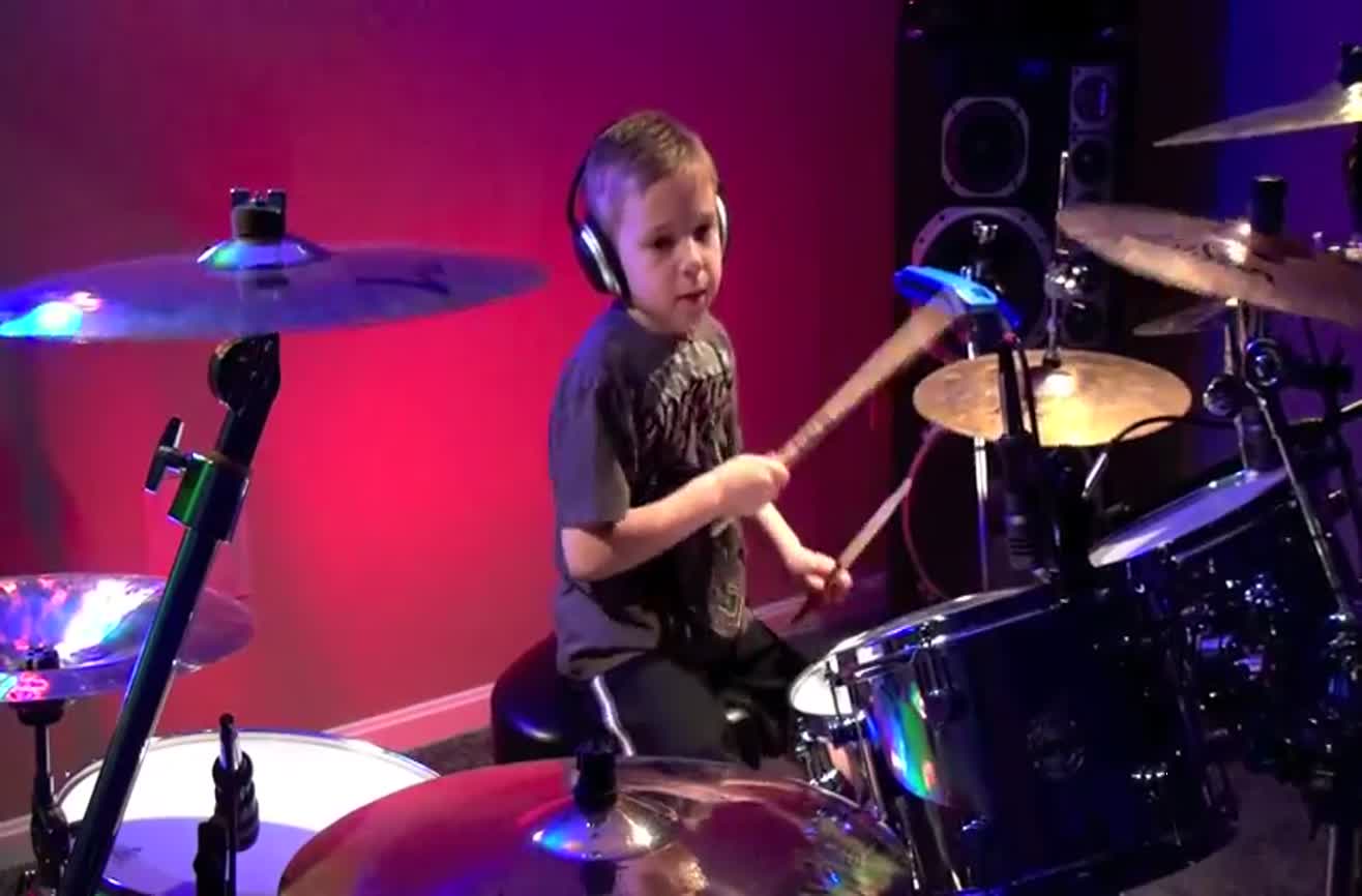 Six-year-old drummer kills "Hot for Teacher" by Van Halen.