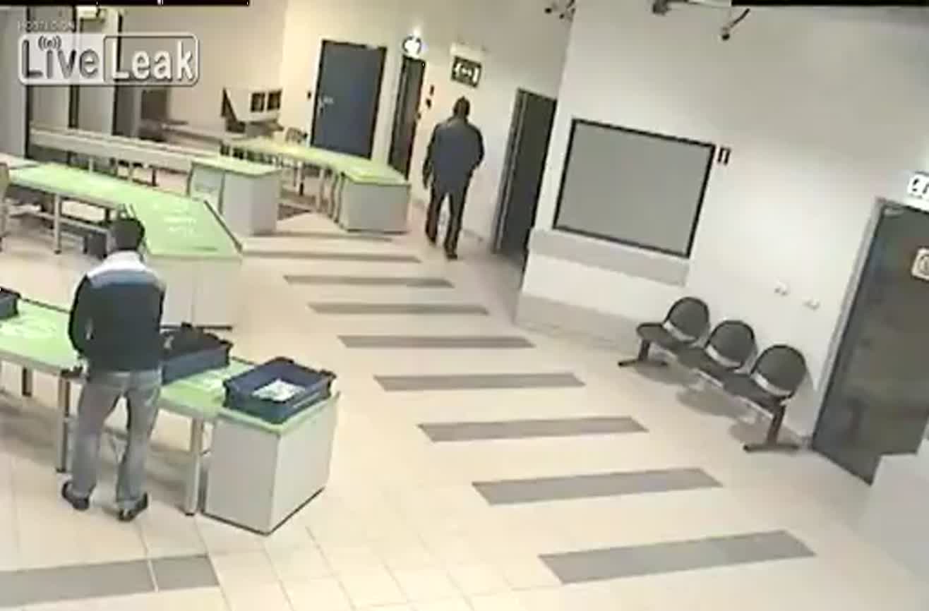 Airport security officer saves a baby.