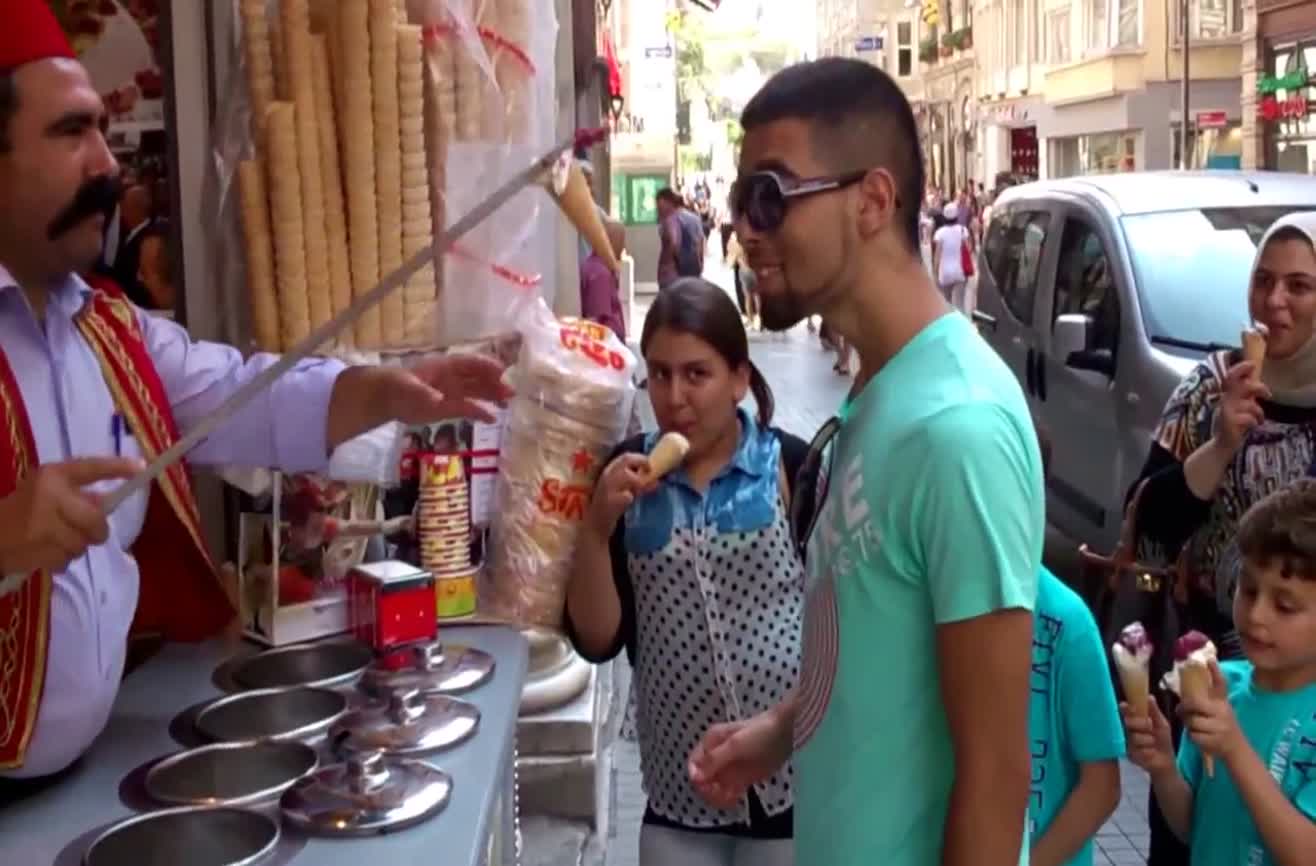 This is how they serve you ice cream in Turkey.
