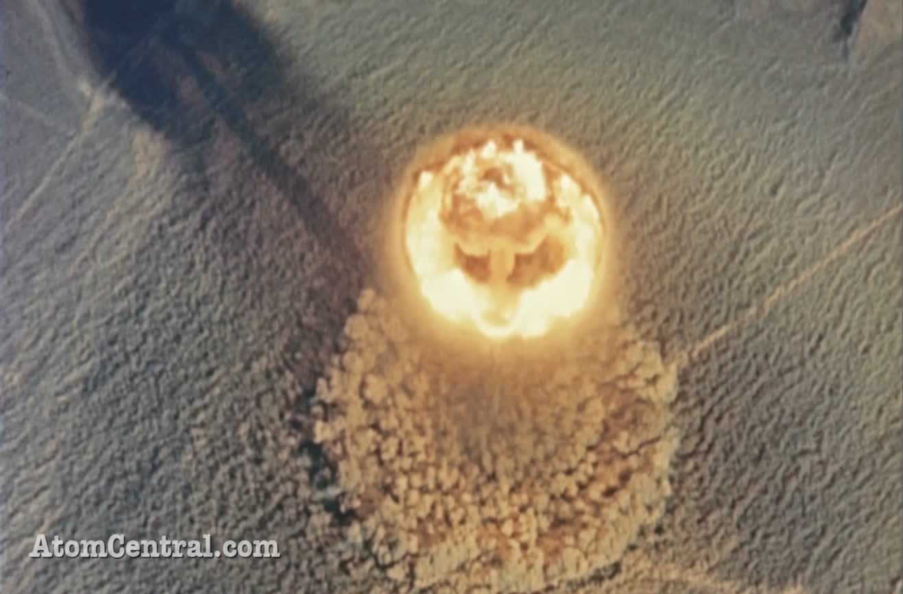 1951 Aerial view of an atomic bomb explosion in Nevada.