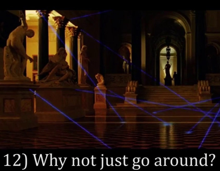 Guy is confused by laser dance scene from "Ocean's 12".