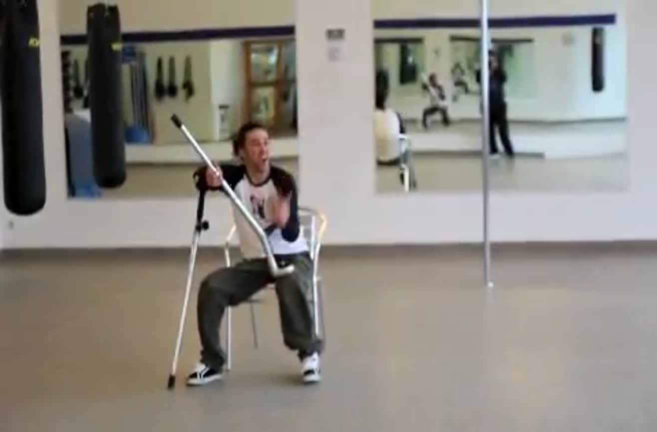 Dancing with crutches.
