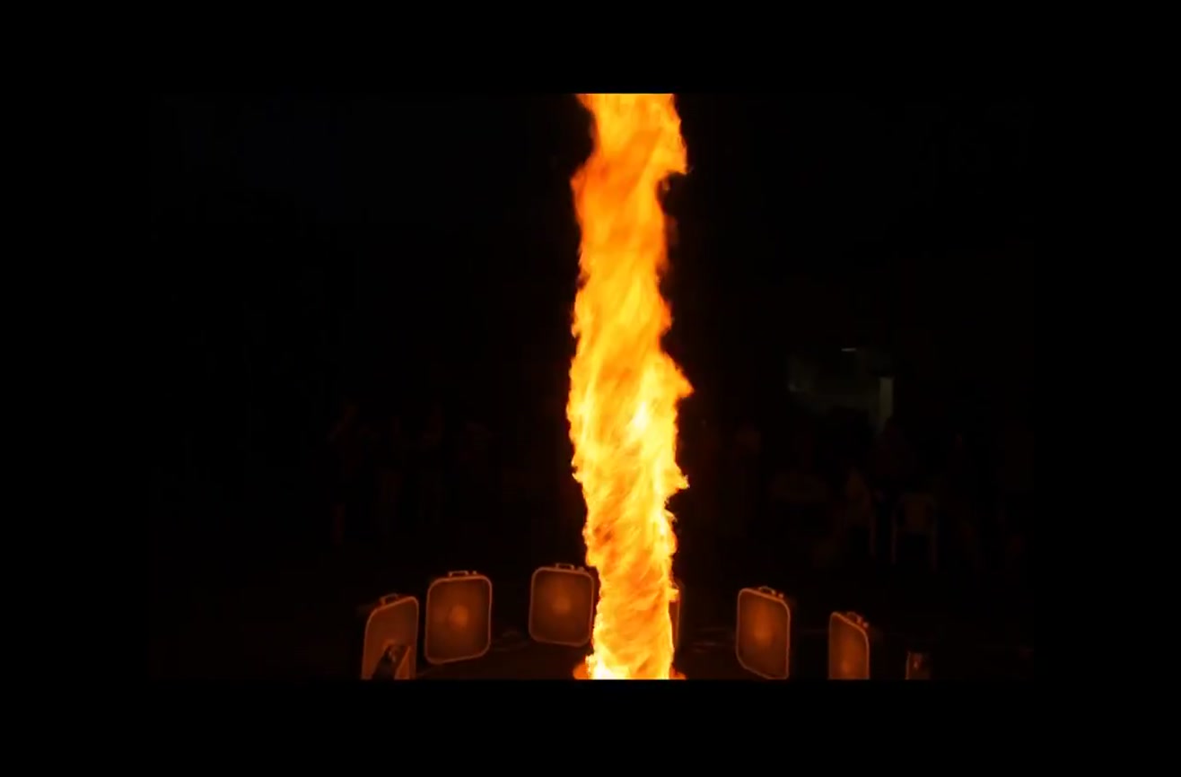 Here's how to make a fire tornado using a few ordinary box fans.