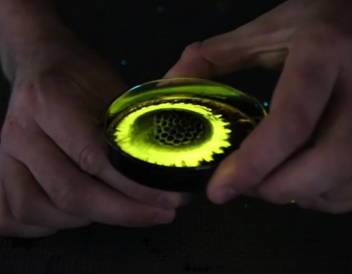 What happens when you mix ferrofluid with glow stick fluid?