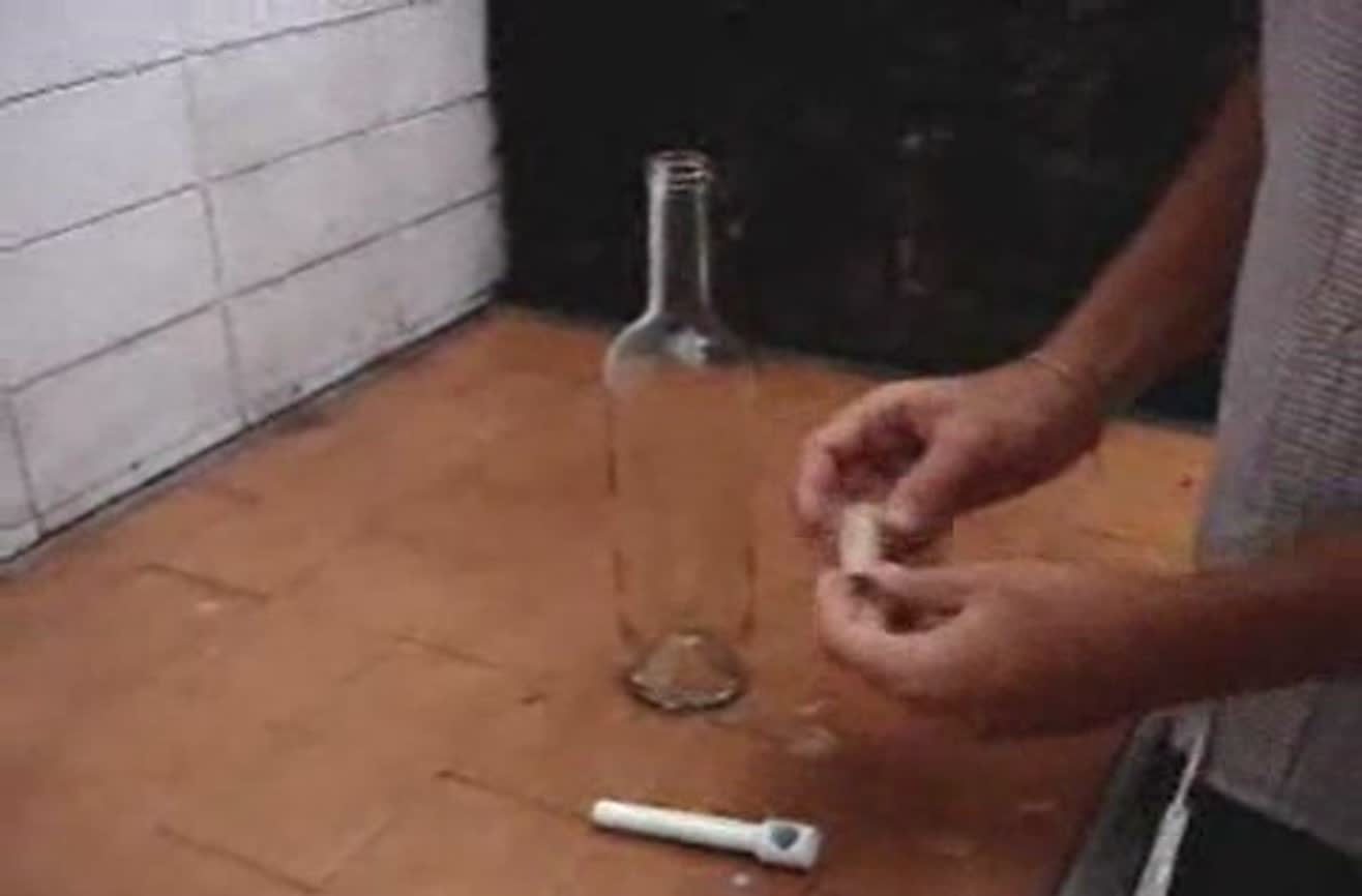 How to remove a cork stuck in an empty bottle.