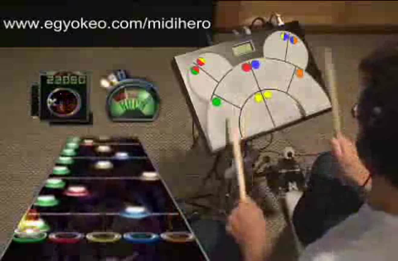 Guy creates a homemade drum kit for Guitar Hero 3.