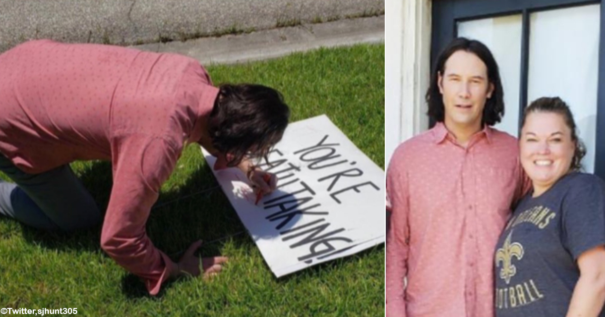This Keanu Reeves Fan Left a Sign for Him Outside, and Keanu Actually ...
