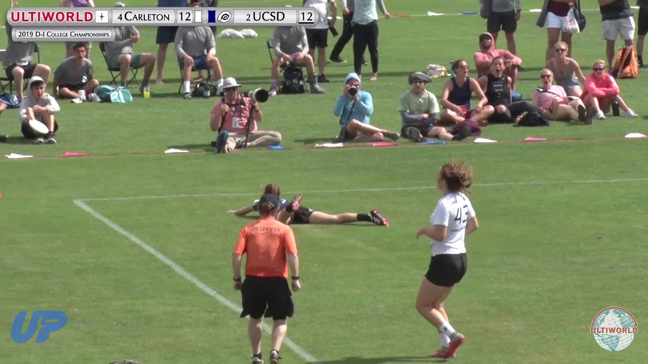 Ultimate Frisbee player catches gamewinning Hail Mary pass