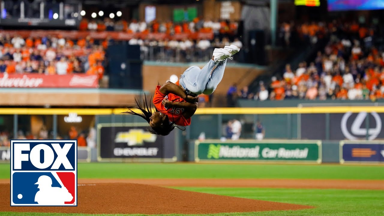 Simone Biles throw out World Series first pitch as only she can