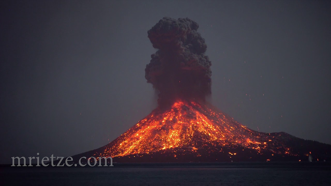 When a volcano erupts at night