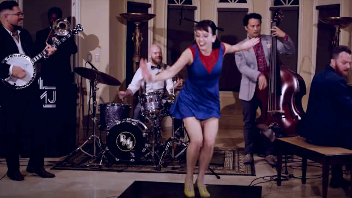 Tap dancing to old-timey Super Mario Bros. theme music