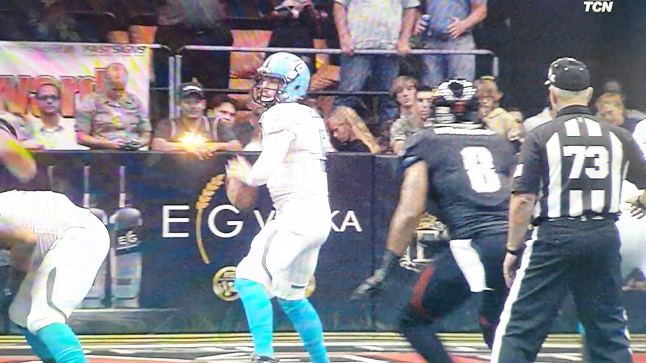 Fan tries to tackle player during NFL game.