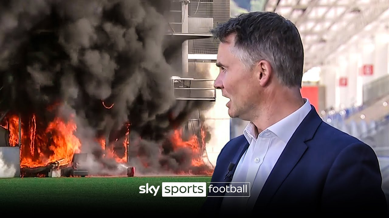 Fire during live sportscast.