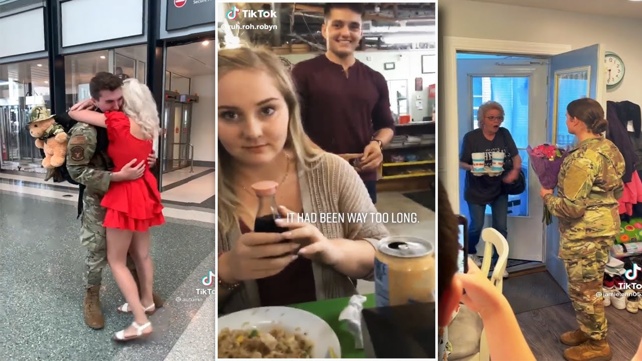 Emotional surprise reunions between soldiers and their loved ones.