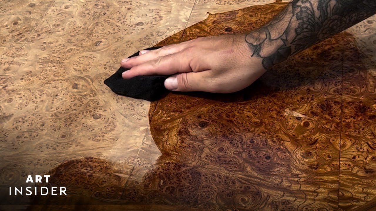 Satisfying refinish of peeling wood desk.