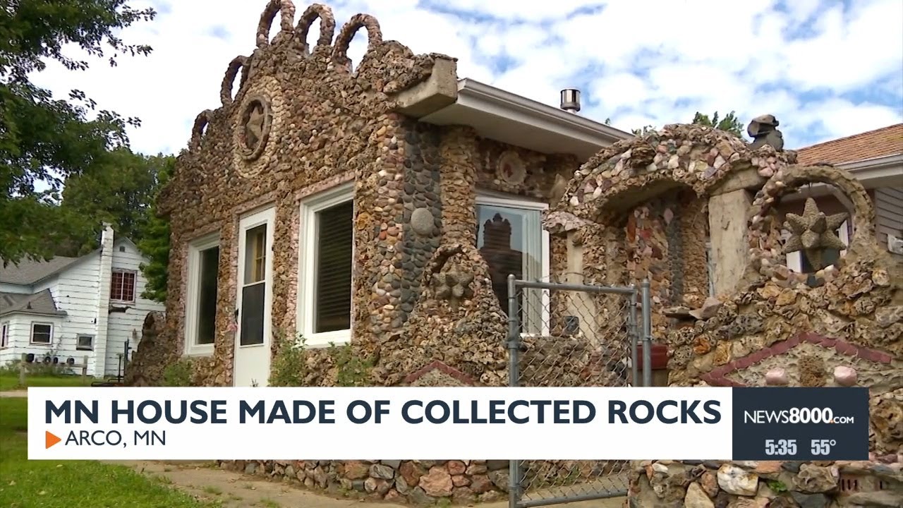 Single Rocks Made Home Gas station-turned-home made of collected rocks.